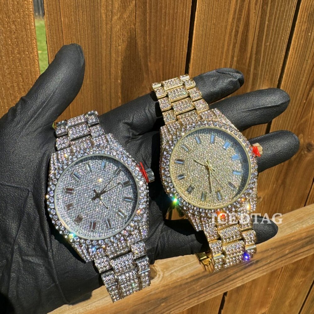 Iced Gold Plated Round Icy Bling Out Luxury Hip Hop Party Celebrity Watch